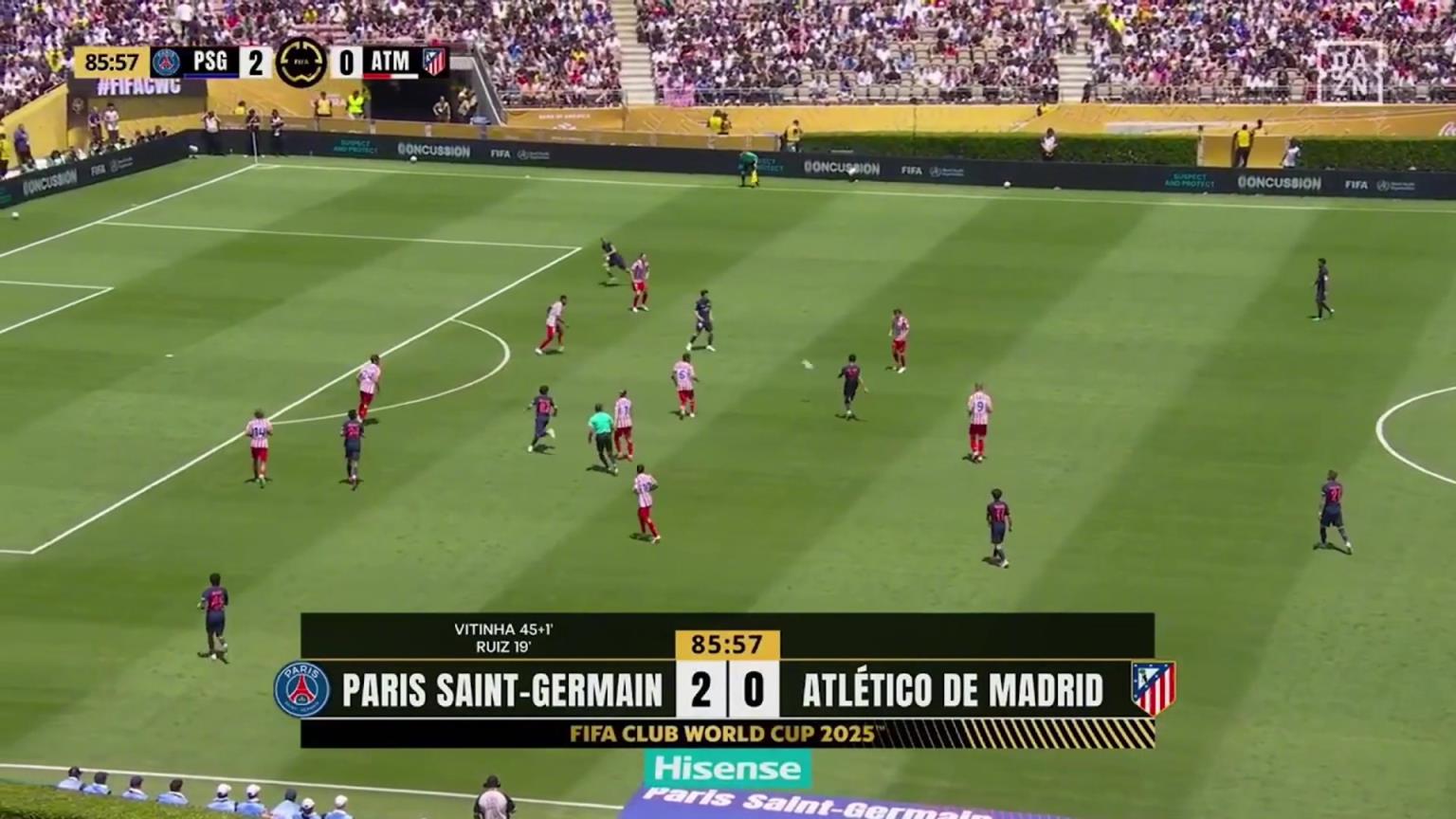 锁定胜局!马尤卢替补登场抽射破门,巴黎3-0领先马竞!