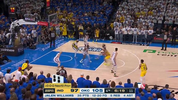 突然断电!步行者第4节连续4个回合出现失误,雷霆疯狂打快攻!