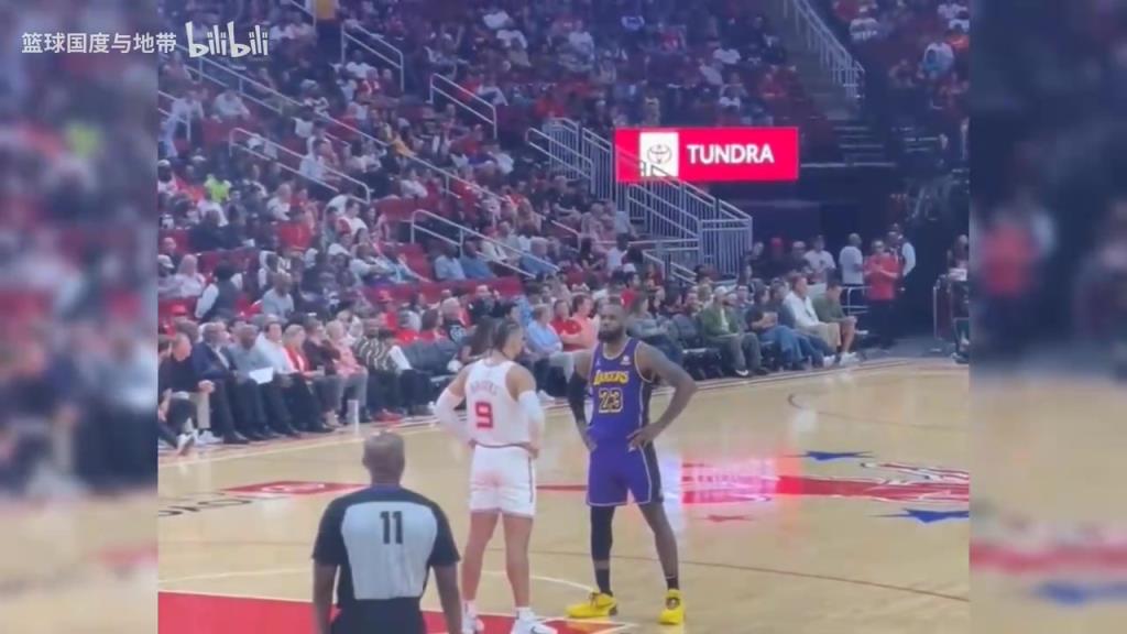 绷不住了!名场面:比赛休息时间,詹姆斯和狄龙在场上叉腰对视!