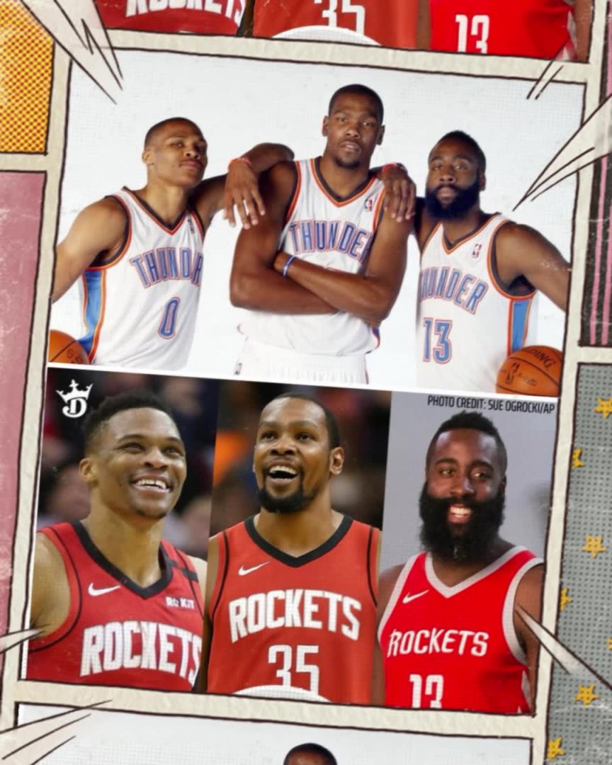 此事谁能料?雷霆三少都成火箭球员了!杜兰特+威少+哈登!!!