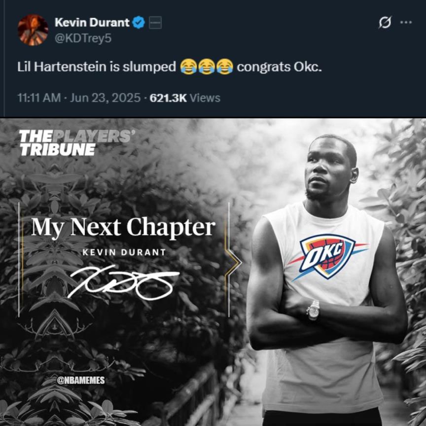 雷霆“名宿”!杜兰特第一时间发推,庆祝雷霆队史首冠!