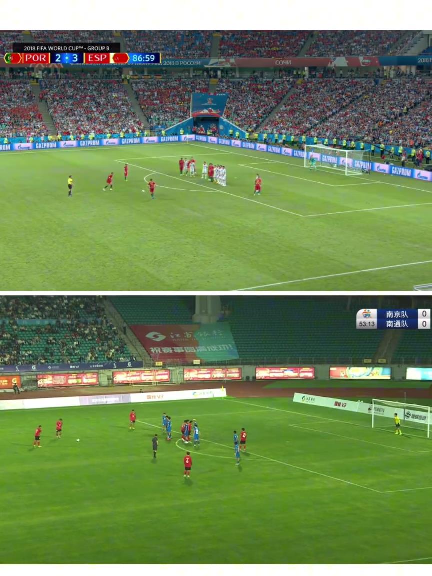 苏超南通队李贤成任意球破门!这脚竟和C罗踢西班牙那场神同步!