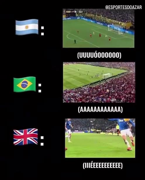 太形象了!在阿根廷巴西英超进球以后,球迷们欢呼声是不一样的!