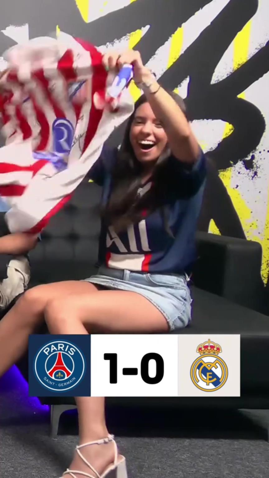 巴黎1-0领先!国外巴黎女解说嘉宾亮马竞球衣 皇马嘉宾郁闷躺下