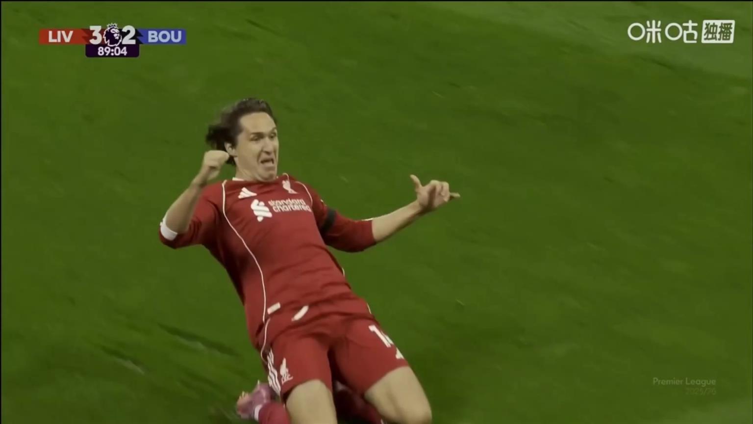 利物浦3-2再次领先!基耶萨禁区内凌空破门!攻入个人英超首球!