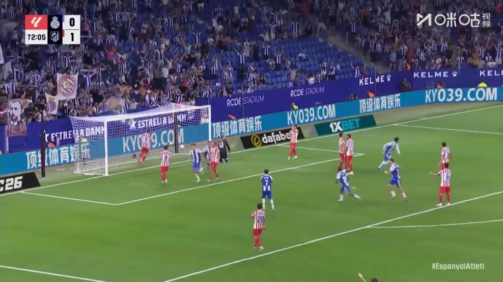 马竞1-1遭扳平!马竞定位球防守失误!卢比奥前插抢点破门!